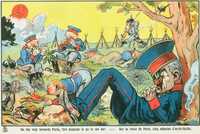  1914-1918 Caricature Sur la route de Paris cinq minutes d'arrêt buffet On the way Towards Paris Five minutes.jpg 